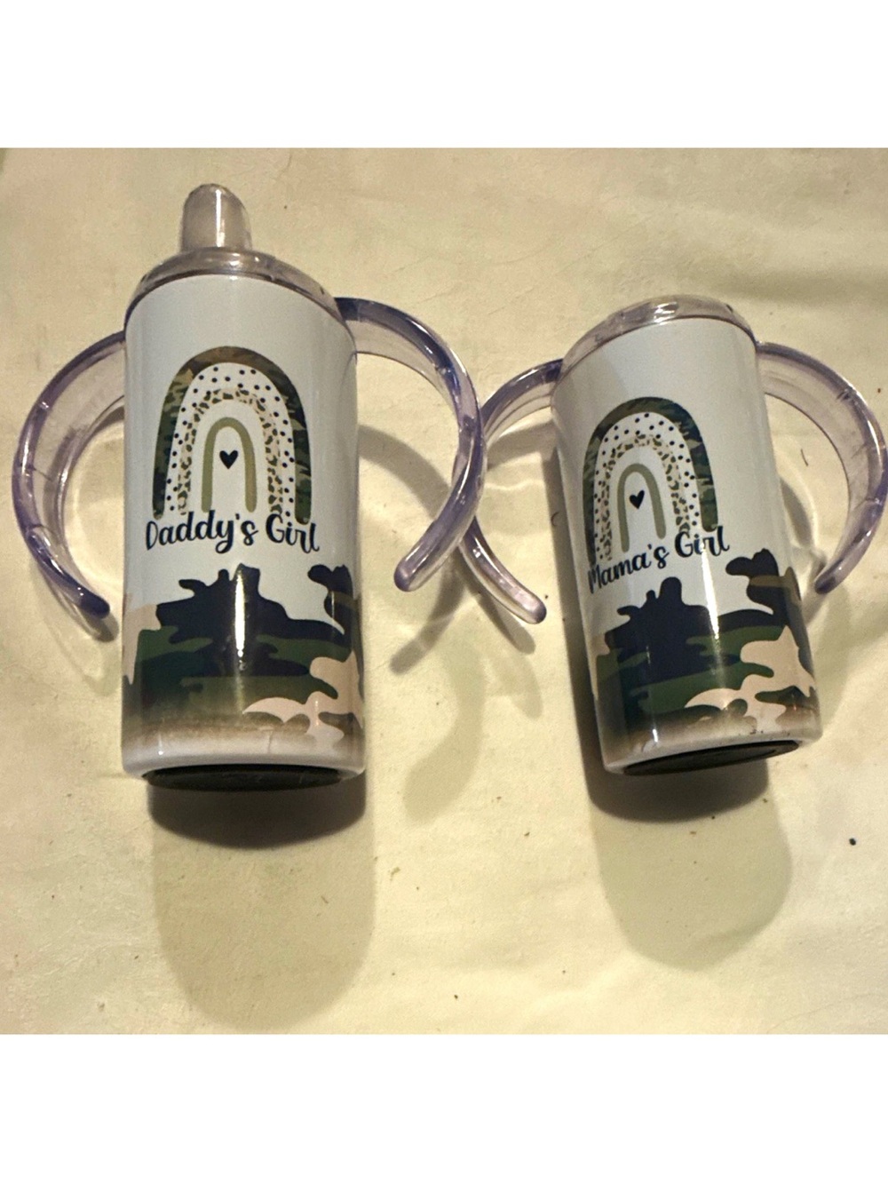 Pair of Camouflage Rainbow Sippy Cup -daddy girl/mamas girl stainless steel cup